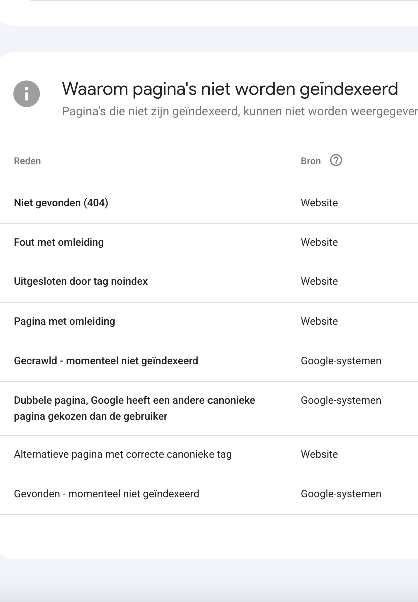 Printscreen van een Google Search Console melding.